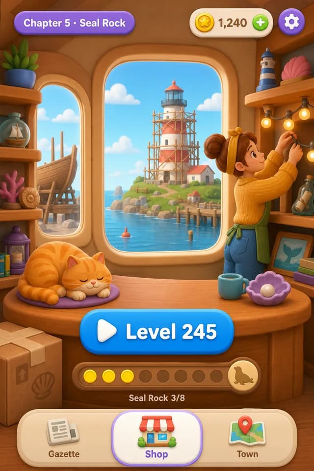 The curio shop (home screen)